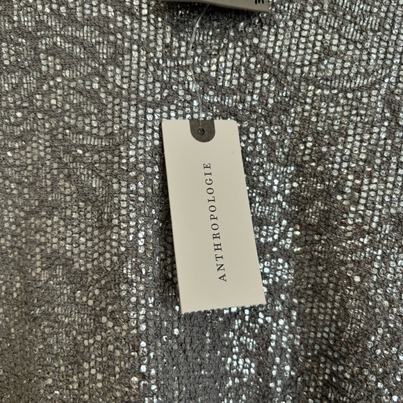 NWT Anthropologie Dan Left Coast Silver Metallic Shine Crewneck Sweatshirt Top M - Picture 3 of 8